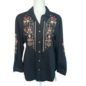 Overland Black Embellished Long Sleeve Button Down Shirt